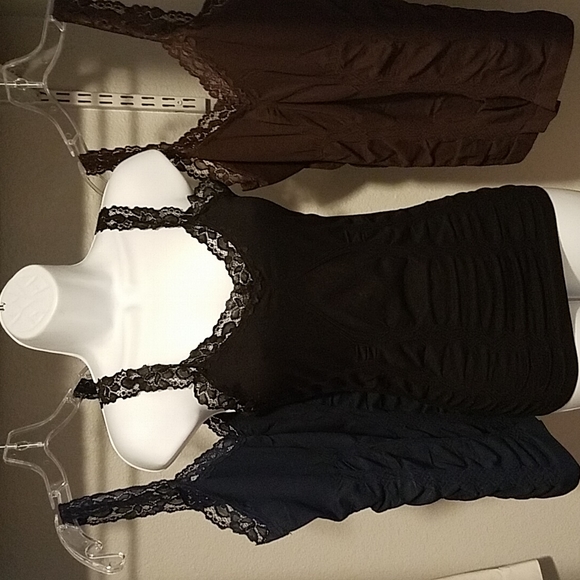 3 Camisoles one black, one brown, one navy - Picture 3 of 7